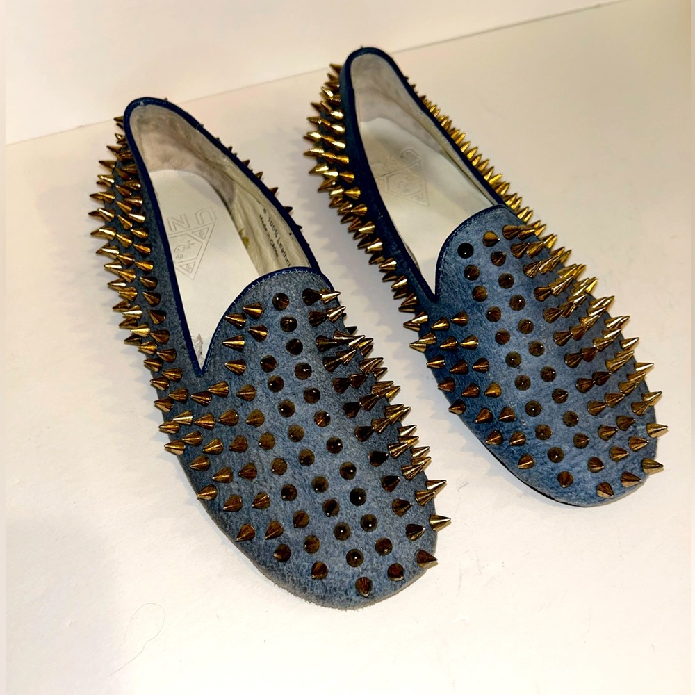 Unif’s Hellraiser Spiked Loafers. Size 6.-7 Blue/Gold